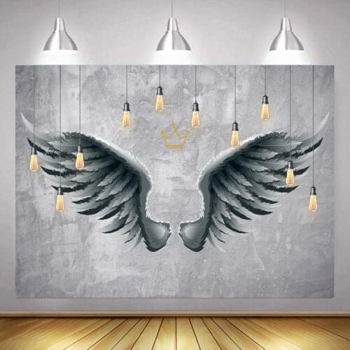 Black Demon Wings Series Background for Childrens Birthday Party Scene Decorated Studio Photography Photo Cloth