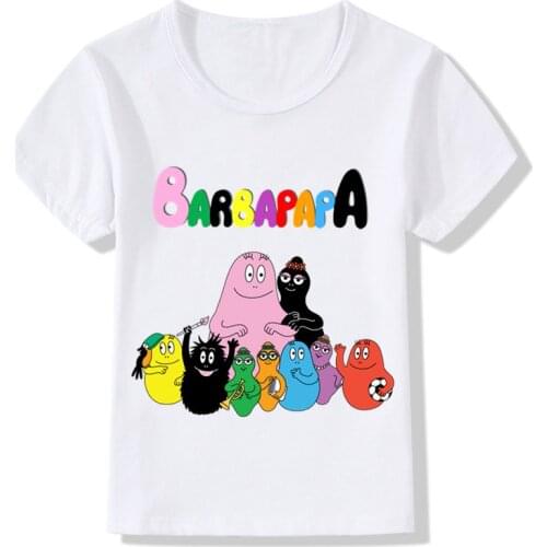Boys and Girls Cute Barbapapa Cartoon Print Funny T shirt Enfant Summer Short Sleeve White T-shirt Kids Casual Clothes