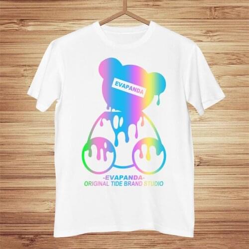 Casual Laser Reflective Smile Bear Anime Print T-shirt Man Women Unisex Summer Graphic Short Sleeve T Shirts Fashion Clothes