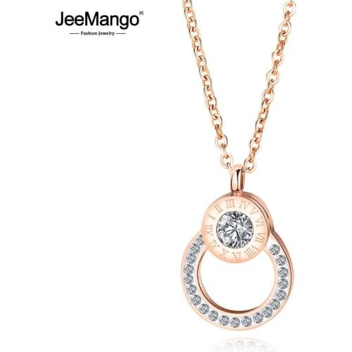 Trendy Stainless Steel Choker Necklaces Rose Gold AAA Zircon Roma Numbers Pendant Necklace For Women Girls N17077