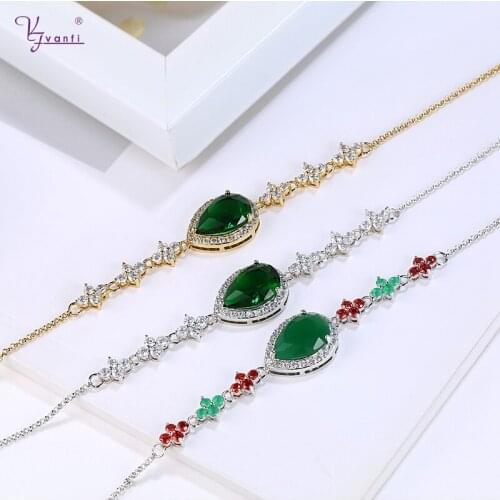 Kfvanfi Green Crystal Red Green White Stone Bracelet Zirconia Water Drop Chain Bracelet