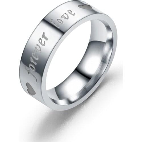 Romantic Stainless Steel Letter Lovers Rings Width 6mm and 4mm Wedding Bands Engagement Rings for Women Fashion Jewelry