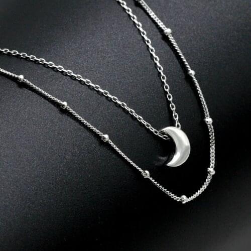 New Style Pure 925 Sterling Silver Romantic Lucky Moon Necklace Pendant Double Chain Ladies and Girls Jewelry Gifts