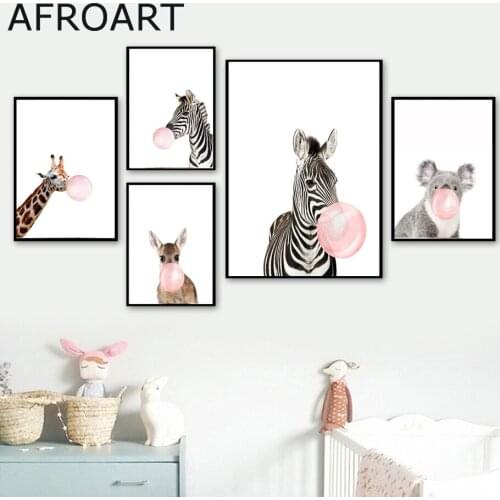 Cartoon Zebra Giraffe Horse Balloon Nordic Posters And Prints Wall Art Canvas Painting Animal Wall Pictures Baby Kids Room Decor