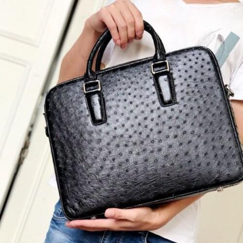 Ouruili men handbag ostrich leather business document computer bag ostrich leather hand carrying the cross - section men bag
