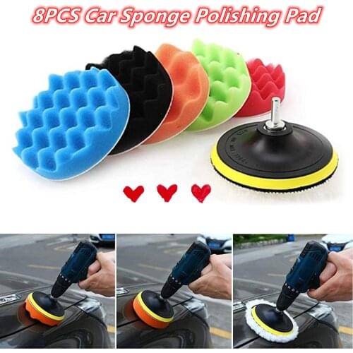 8 PCS 3"/4" Buffing Pad Car Sponge Polishing Pad Kit Car Beauty Waxing Tools Accessory Drill Polishing Colorful Sponge Wheel Set