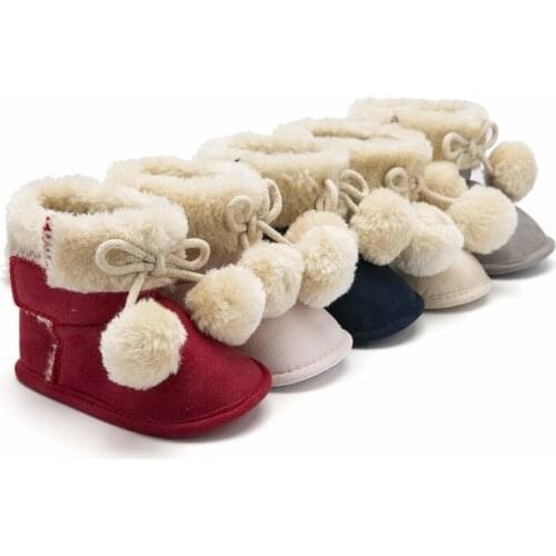 Baby Girl Shoes Winter Warm Toddler Boots Cotton Soft Sole Infant First Walkers Newborn Snow Boots Plush Balls Crib Shoes 0-18M