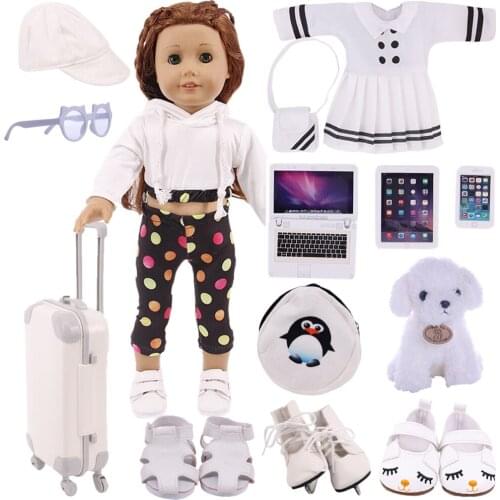 Doll Clothes White Uniform Cute Pet Accessories Travel Set For 18Inch American Women &43Cm Born Baby Birthday Gift Toy For Girls