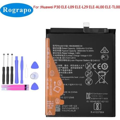 Original New 3650mAh HB436380ECW Replacement Battery For Huawei P30 ELE-L09 ELE-L29 ELE-AL00 ELE-TL00 Bateria Mobile Phone