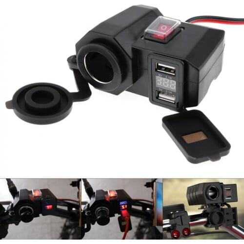 3 in 1 12V Motorcycle Cigarette Lighter Digital Display Voltmeter Motorbike Mobile Phone Charger Waterproof USB Quick Charge
