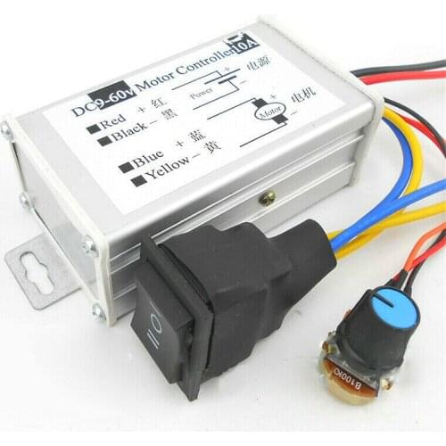 10A PWM Motor Speed Controller DC 9V-60V Switch CW CCW Reversible Brake12V 24V 36V 48V Positive Negative Stepless Motor Governor