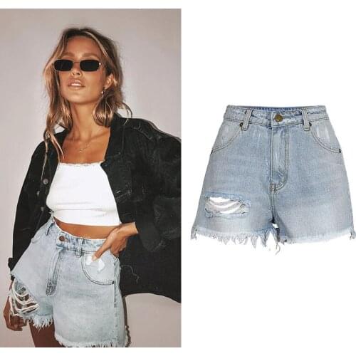 New 2021 Summer High Waist Biker Female Shorts Women Hole Sexy Tassel Short Womens Denim Pole Dance Booty Shorts For Women Jeans