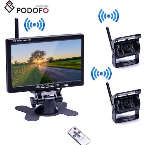 Podofo Wireless 7" Monitor Waterproof Vehicle 2 Backup Camera Kit Reversing Monitor Parking Assistance For Bus Houseboat Truck