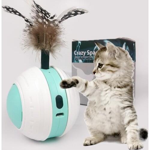 Smart Interactive Cat Toy Colorful LED Self Rotating Vocalize Ball With Bell and Feather USB Rechargeable Cat Kitten Ball Toy