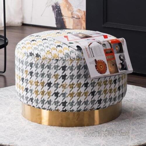 Light Luxury Nordic Houndstooth Low Stool Living Room Sofa Footstool Fashion Creative Makeup Stool Shoe Round Stool