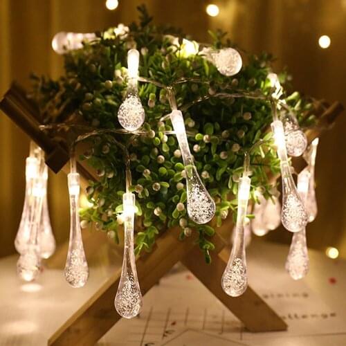 LED Water Drop String Light Christmas Holidays Lighting Fairy Lights Outdoor Battery Party Wedding Garden Decoration Night Lamp