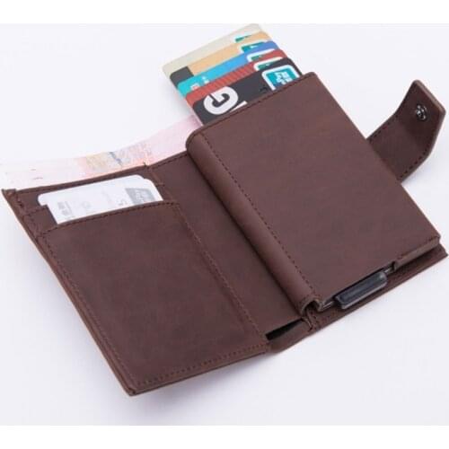 Automatic Credit Card Holder Wallet RFID Blocking Faux Leather Slim Pocket Case
