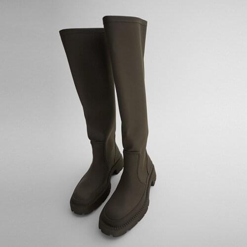 Topfight Models Ladies Over The Knee Boots Khaki Green Laminated Flat Boots Winter Knee-over Boot Winter Ladies Shoes Size 35-40