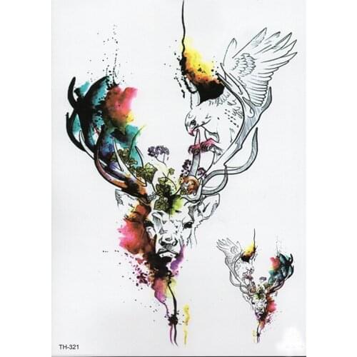 Waterproof Temporary Tattoo Sticker Pere Davids Deer Samll Arm Sleeve Tattoo Hawk Fox Animal Full Flower Tatoo Body Art Tattoo