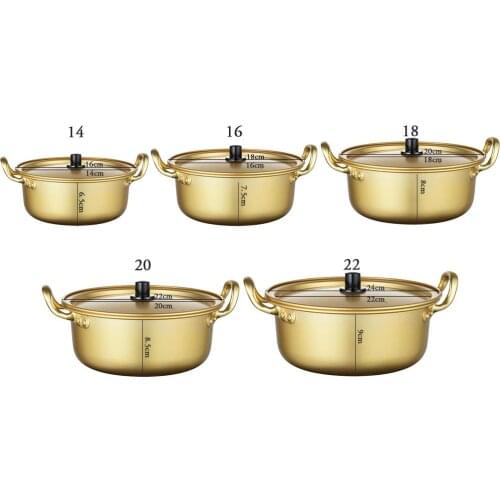 Korean Ramen Noodles Pot Yellow Aluminum Soup Pot With Oxidized Coating Fast Heating Cooling For Kitchen Supplies
