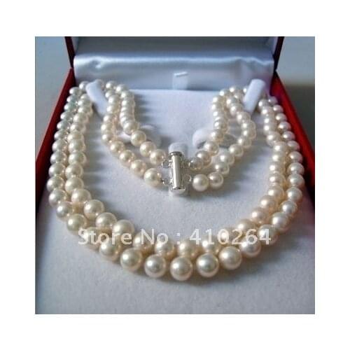 2 Rows 8-9 MM AKOYA SALTWATER PEARL NECKLACE no box