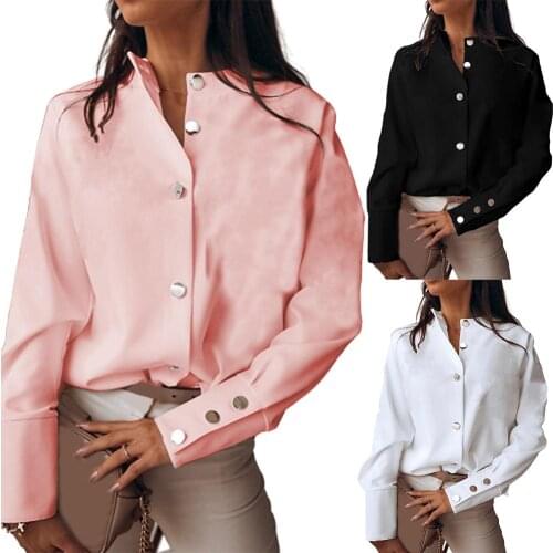2020 Women Fashion Stand Collar Long Sleeve Single-breasted Buttons Cuff Shirt Blouse Womens Clothing блузка женская ropa mujer