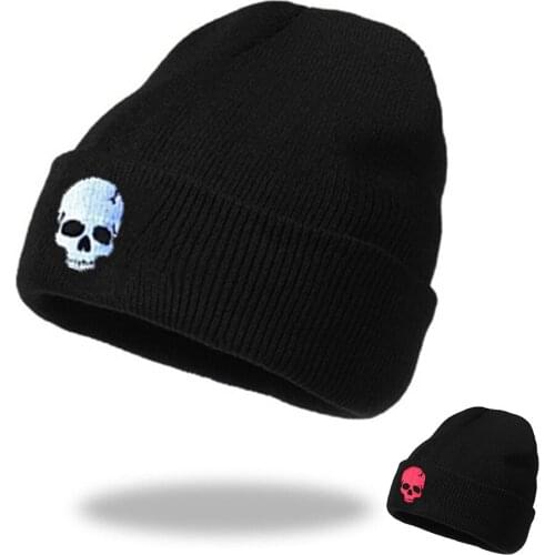 Unisex Winter Acrylic Cartoon Skull Embroidery Knitted Windproof Warm Beanies Cap Men Women Punk Hip Hop Outdoor Cold Hat W137