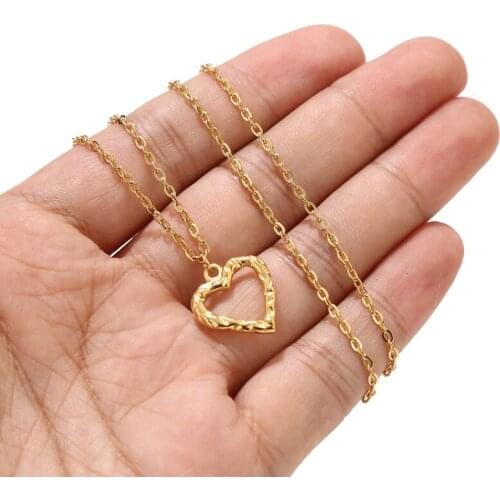 1pc Stainless Steel Gold Plated 16*18mm Charm Heart Pendants With 50cm Chains Necklaces For DIY Love Jewelry Making Findings