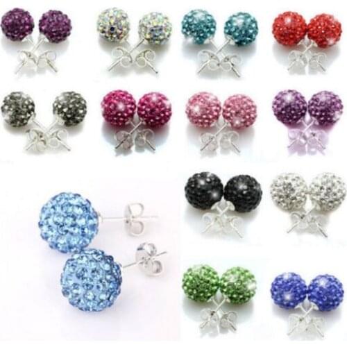 20pair/lot 10mm bead mixed white multicolor stainless steel Beads stud earrings silver plated t2422 crystal