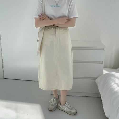 2021 New Women Spring Cotton Denim Skirt Long Jeans Skirts Split Hem Zipper A-line Midi Faldas