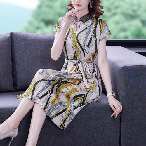 2021 Casual Lace Print Mulberry Silk Dress Summer Satin 4XL Plus Size Vintage Midi Dresses Elegant Women Bodycon Party Vestidos