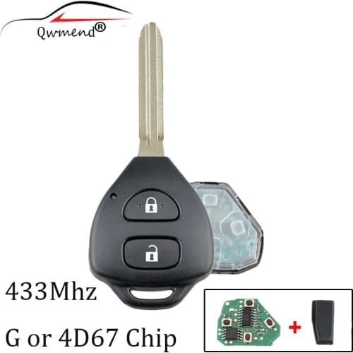 2BT Keyless Entry Remote Key Fob For Toyota Corolla RAV4 2006-2010 433Mhz Transponder G or 4D67 Chip optional TOY43 Uncut Blade