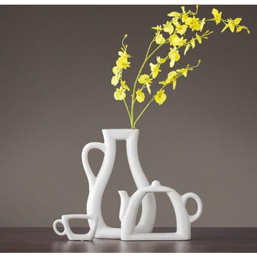 3pcs/set Nordic simple modern vase decoration creative living room study decoration cabinet ceramic vase flower teapot vase