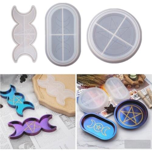 3Pcs Moon Star Candle Tray Resin Mold Triple Goddess With Pentagrams Box Storage Molds Kit Jewelry Making Tools