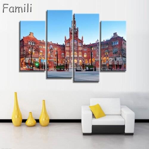 4Panel Living room home wall modern art decoration fabric poster Spain city landscapes Canvas Poster Print