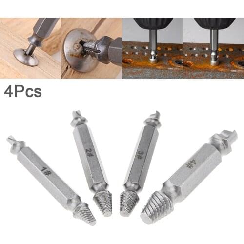 4pcs S2 Alloy Steel Screw Extractor Drill Bit Tools with Hexagon Handle and Double Side for Broken / Damaged Bolt Stud