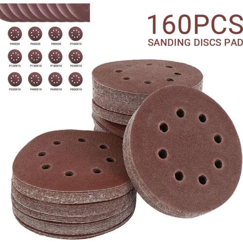 60/72/80/100/160pcs 5Inch 125mm Round Sandpaper Eight Hole Disk Sand Sheets Grit 40-1000 Hook and Loop Sanding Disc for Polish