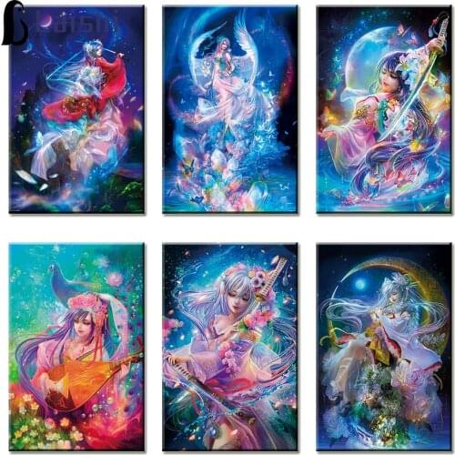 Diy round diamond painting Fantasy cartoon anime girl cross stitch Japanese art diamond embroidery home decoration new year gift