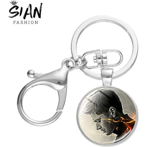 SIAN Supernatural Dean Winchester Art Picture Keychain Steampunk Pentagram Glass Dome Alloy Key Chain America TV Series Trinket