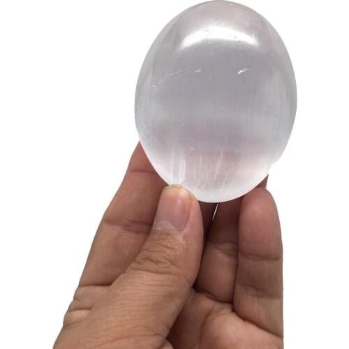 White Selenite Palm Hand Oval Healing Crystal Reiki Morocco