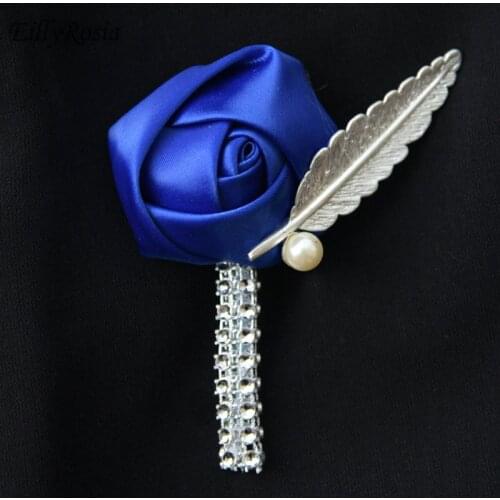 EillyRosia Grooms Boutonnieres Royal Blue Satin Roses Flowers Groomsman Corsage Wedding Accessories Handmade Colorful Design