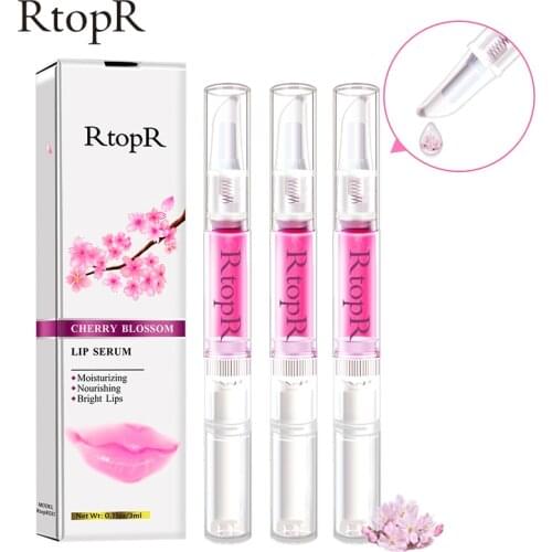 3pcs RtopR Sakura Lip Essence Anti-Dry Crack Exfoliating Repair Reduce Lip Fine Lines Essence Moisturizing Beauty Lip Care