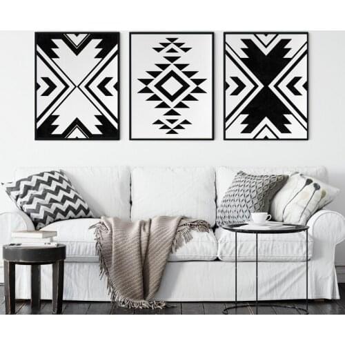 Tribal Wall Art Aztec Canvas Prints Black and White Modern Abstract Poster Ethnic Painting Wall Pictures Living Room Home Decor