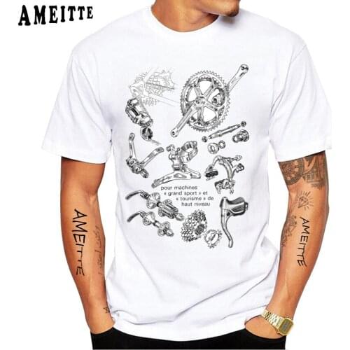 Bicycle Chain Anatomy T-Shirt New Summer Fashion Men Short Sleeve Funny Old Bike Print Boy Casual Tops AMEITTE White Tees