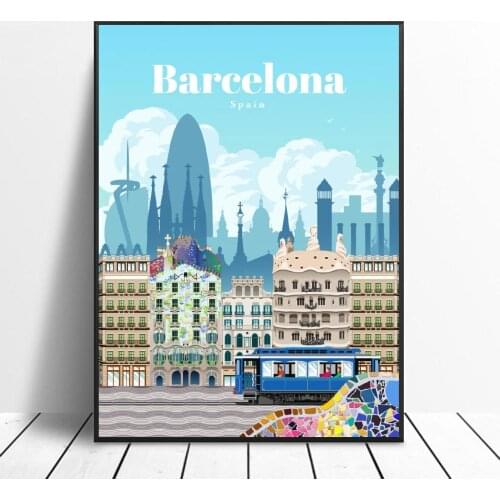 Travel to Barcelona Canvas Travel Poster Prints Home Wall Art Decor Painting