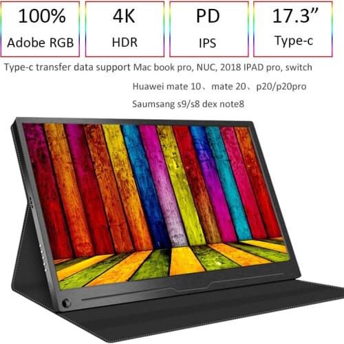 17.3 Inch Adobe 100% RGB Type-c 60Hz 4K HDR Gaming Monitor for Ps4 Pro Xbox Switch Ns PC Laptop Computer Portable Monitor PC