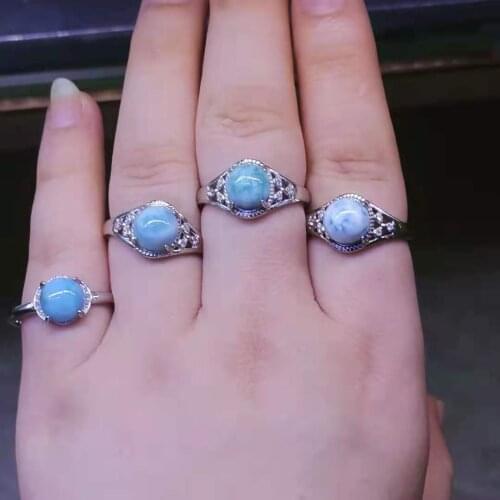Natural Larimar Stone Ring Blue Woman Jewelry Fashion Anillos Mujer Ringen Bijoux Femme Attracts Eyes Aliança De Namoro