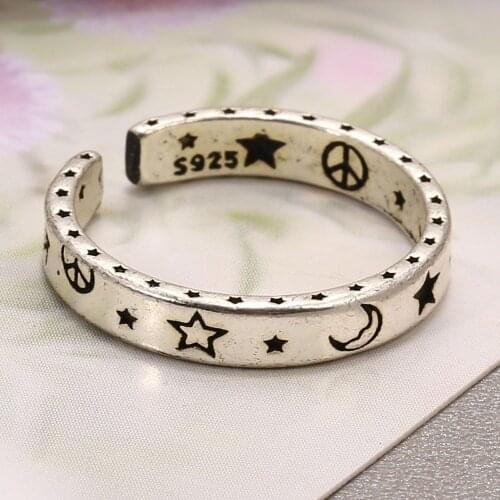 Retro Shiny Moon Starry Rings Ring for Women Moon and Star Sole Memory Rings Female Opening Ring Jewelry Party Gift For daughter