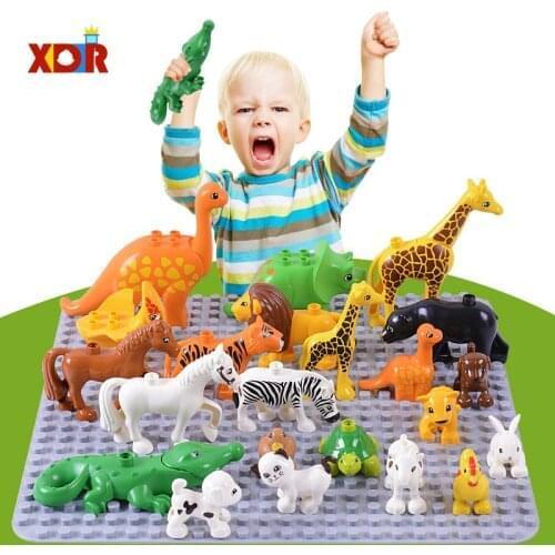 28PCS Animal Bricks Building Blocks Animal Model Accessories Zoo Figures Kids Toys Birthday Gift