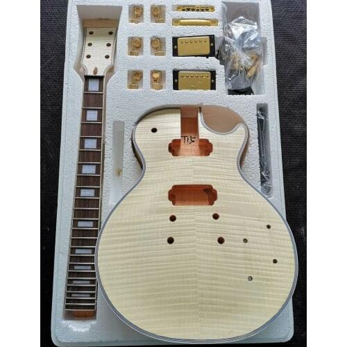 Best New DIY Guitar Mahogany flame maple veneer Body Unfinished Electric Guitar Kit All hardware